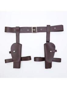 1pc Adjustable Western Cowboy Belt With Dual Holsters - Black Faux Leather Waistband, Golden-Tone Buckle & Rivets, Western Accessory For Role-Play, Cosplay, Cowboy Costumes (Holster Belt For Gun Props, No-Wash Care) - A - 查看 8