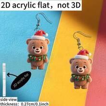 1 par de brincos fofos de acrílico 2D com chapéu de Papai Noel, adequados para mulheres usarem no Natal, presente de Natal perfeito