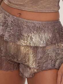 Women Lolita Bloomers Cute Ruffle Shorts Lace Pumpkin Pants .Y Boyshorts Layered Bottoms Y2k Sweet Pettipants - 棕色 - 查看 5