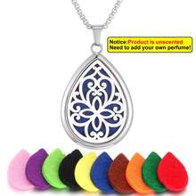 1 Set Water Drop Shape Aromatherapy Diffuser Pendant Necklace Aroma Jewelry Hollow Out Tree Of Life Flower Scent Aroma Perfume Essential Oil Diffuser Necklace For Women Sweater Chain Teardrop Necklace Christmas Halloween - Silver - View 9