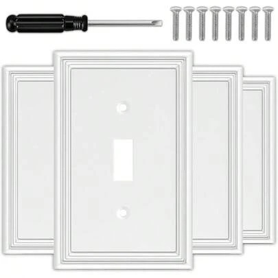 White Decorative Single Toggle Light Switch Covers Wall Plate Natural Material Switch Plate Covers Modern Style 1 Gang Toggle 4 Pack