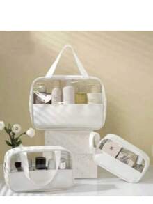 Asaloog 3-Piece Toiletry Bag Kit Transparent Bags, Ideal For Cosmetics, Personal Hygiene Products, Makeup, Etc. - trắng - Xem 4