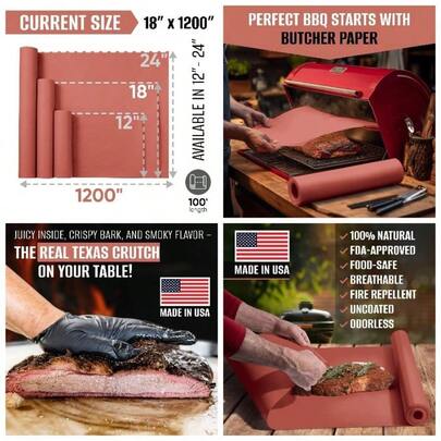 - Rollo de papel de carnicero de color rosa de 18x pies, de grado alimenticio, transpirable, perfecto para barbacoa, ahumar carne, envolver pechugas y proteger la corteza
