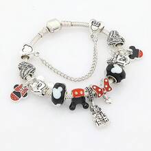 Disney 1件欧美黑红穆拉诺米奇米妮吊坠手链镀银心形城堡卡通动物DIY串珠首饰礼品 - 黑色 - 查看 6