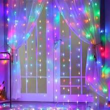 1 pieza Luces de cortina LED de 100/200/300, Luces de hadas colgantes USB, Control remoto, 8 modos de iluminación, con ganchos, adecuado para boda, cumpleaños de niños, Navidad, fiesta, fondo de dormitorio, guardería, decoración del hogar y vacaciones en interiores, disponible en blanco, blanco cálido y multicolor