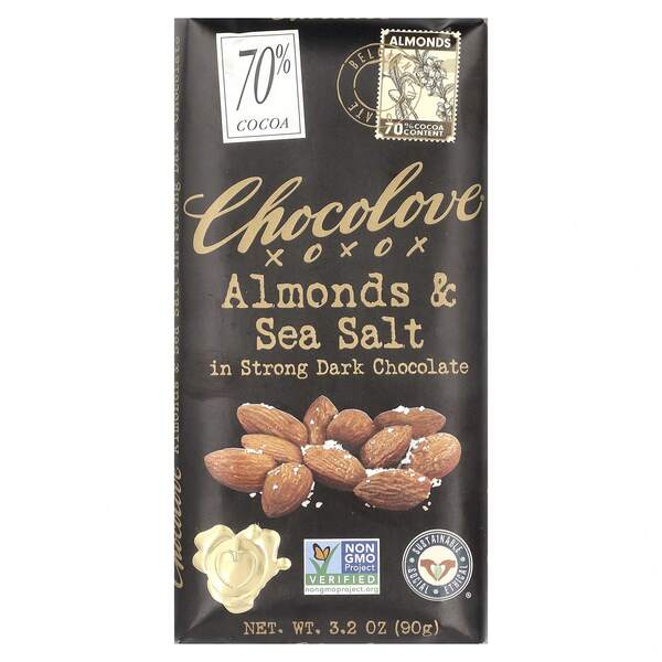 Chocolove Almonds & Sea Salt In Strong Dark Chocolate, 70% Cocoa, 3.2 Oz (90 G)