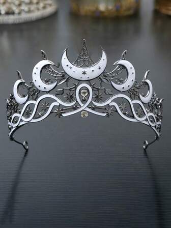 1pc Crown Headpiece With Moon & Stars Design, Rhinestone Decorated Crown, Unisex Dark Moon Style Headpiece For Performance, Wedding, Birthday Party, Formal Dress, Hair Accessories, Coronas, Tiara