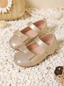 1 Paio di Scarpe Piatte Glitterate per Bambine con Decorazione a Fiocco, Comode e Morbide, Adatte per Camminare, Feste all'Aperto e Spettacoli per Bambini - Dorato - Visualizzare 4