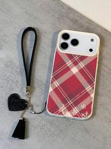 1pc Christmas Limited Edition Red Snowflake Plaid Pattern Waterproof Anti-Fall Anti- High-Quality Soft Phone Case + Fashionable Heart-Shaped Lanyard, Compatible With Apple, Phones