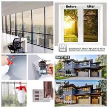 Pelcula de espejo unidireccional para ventana, privacidad diurna, esttica, no adhesiva, control de calor, anti, tinte de ventana para el hogar y la oficina, color negro y plateado, 6 mm, 17.5 pulgadasx 6.5 pies - Marrón y plateado + 17.5 Inch x 6.5 Feet - Ver 1