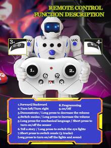 1pc Programmable Remote Control Robot Toy, Capable Of Walking, Sliding, Singing, Dancing, Automatic Demonstration, Storytelling, Self-Programming, Sensor Mode, Rechargeable, Suitable For Children Ages 3-6, Great Gift For Boys And Girls On Christmas, Halloween, Easter, Birthday, New Year