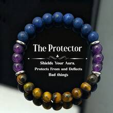 Natural Agate, Tiger Eye, Amethyst Beaded Bracelet, Protective Amulet Jewelry, Suitable For Men And Women
