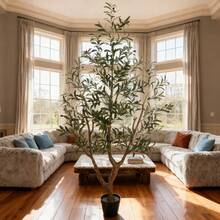 Newly Artificial Olive Tree Fake Plants Indoor Outdoor UV Resistant Faux Olive Tree In Black Pot 6ft 7ft Faux Silk Tree For Modern Home Decor Living Room Office Patio Balcony - 綠色 - 查看 1