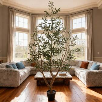 Newly Artificial Olive Tree Fake Plants Indoor Outdoor UV Resistant Faux Olive Tree In Black Pot 6ft 7ft Faux Silk Tree For Modern Home Decor Living Room Office Patio Balcony