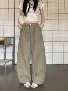 复古美式喇叭牛仔裤，高腰宽松阔腿休闲拖地裤，2025秋季新款 - 卡其色 - 查看 3