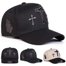 1Piece Men Jesus Cross Embroidered Five-Panel Baseball Cap Outdoor Adjustable Sunscreen Leisure Hat Spring Autumn Travel Tourism Beach Vacation - Nhiều màu - Xem 1