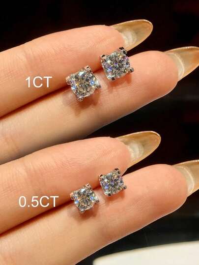 1 Par de Brincos de Ponto Moissanite Bullhead de 0,5ct-1ct em Prata Esterlina 925, Brincos de Noivado e Casamento Elegantes, Brilhante Moissanite D-Color, Joias de Noiva | Presente de Joias de Luxo