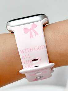 1pc Pink Bow Slogan Printed Silicone Strap Bands Compatible With Apple Watch Band 38mm 40mm 41mm 42mm 44mm 45mm 49mm (S10 42)Mm (S10 46)Mm Women,Fashionable And Cute Sports Silicone Watch Strap Compatible With Iwatch Series 11 Ultra 3 SE3 Ultra 2 S10 SE2 9 8 7 SE 6 5 4 3 2 1, Perfect Gift For Thanksgiving,Halloween,Birthdays,And More-Unisex For All Ages,Fashion Accessories
