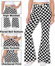 Womens High Waisted Plaid Bell Bottom Jeans Stretch Checkered Flare Denim Panthalloween - 黑色格子 - 查看 10
