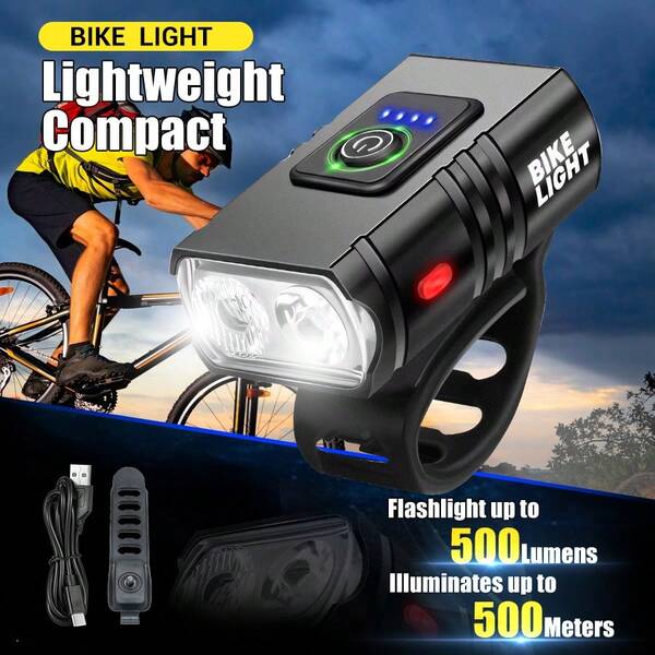1pc 6 Light Modes Outdoor Night Riding Strong Light Bicycle Handlebar Front Bike Light IPX5 Waterproof USB Rechargeable Bike Lamp