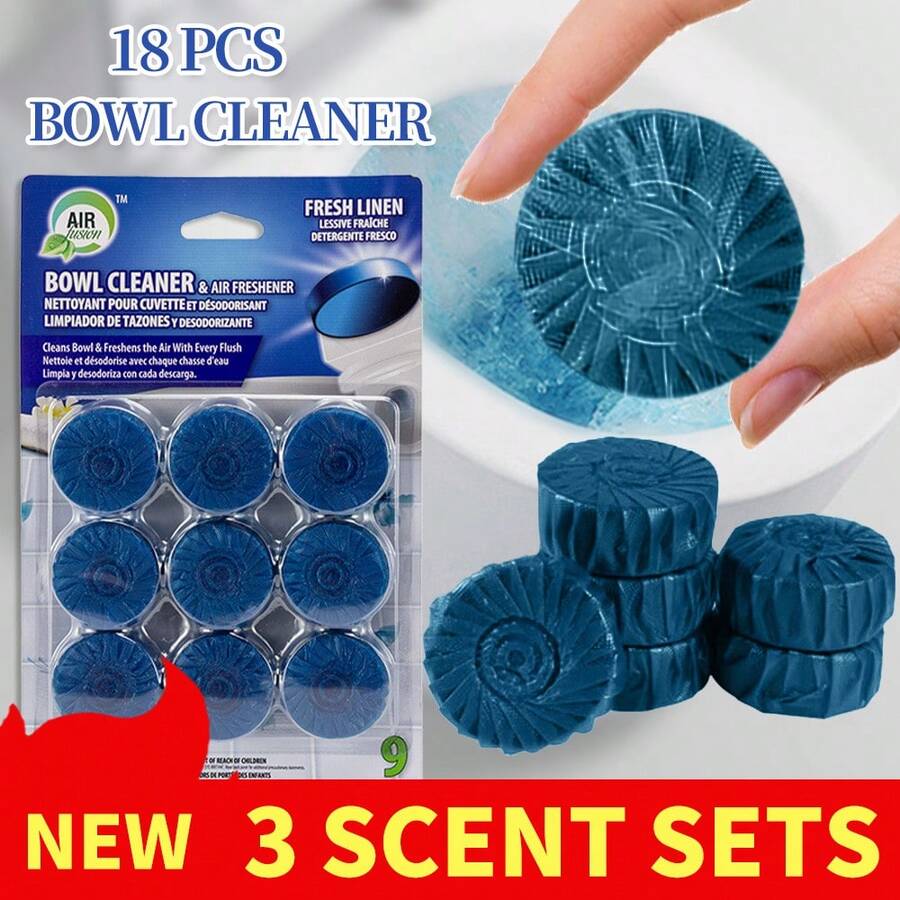 18 Pack Automatic Toilet Cleaner Tablets, Easy Use For Home Hygiene, Powerful Toilet Bowl Cleaners For Tough Stains, Long-Lasting Deodorizing, Fresh Scent - 18 Packs (FRESH LINEN) - 查看 1