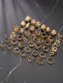 5/10/15/20/40/60pcs Set Stainless Steel Open Ring Assorted Styles Random Box, Including Snake Ring, Geometric Pattern Ring, Star Ring, Cross Ring, Essential For New Year, Valentine's Day Gift, Everyday Wear - Silver - View 7