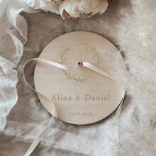 Personalized Wooden Wedding Ring Holder, Customized Name Ring Dish, Wooden Ring Tray, Round Ring Holder, Ring Dish, Customized Name Ring Holder, Floral Customized Ring Holder, Country Customized Ring Holder, Ring Holder, Wedding Ring Tray - Multicolor - View 5