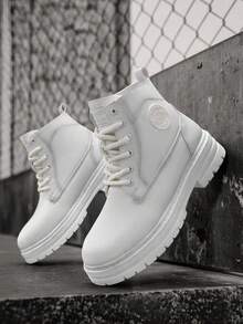 Botas de tobillo de moda para hombres, botas, zapatos casuales con suela gruesa para trabajo al aire libre, estilo británico - Blanco - Ver 2