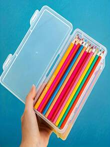 1pc/3pcs/5pcs Large-Capacity Transparent Pencil Case | Plastic Pencil And Crayon Organizer Box With Paint Finish | Stationery Storage For Colored Pencils, Markers, Watercolor Pens