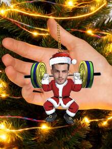 Customized Personalized Photo Of A Human Face Of Santa Claus For Weightlifting Hanging Ornaments As Christmas Tree Decorations. Gift For Fitness Enthusiasts And Exercise Partners. Decorations For Christmas Parties.,Elegant Living,Artful Living - Barbell - View 6