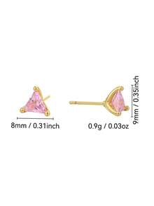Charm-In 1 Pair Fashionable Minimalist 18K Gold Plated Brass Geometric Zirconia Stone Earrings, Gift For Valentine's Day, Mother's Day