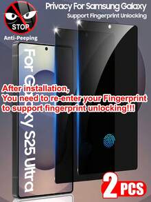 ZYONS 2 pièces Protecteur d'écran de confidentialité compatible avec la série Galaxy S, prend en charge le déverrouillage d'empreinte digitale 0,2 s, compatible avec Samsung Galaxy S25 Ultra/S25+/S25/S24 Ultra/24 Plus/24/23/22/21, verre trempé anti-espionnage 25°, couverture complète, anti-traces de doigts, anti-chute, anti-rayures, sans bulles, excellent cadeau pour l'anniversaire, la famille, les amis, protecteur d'écran de téléphone, accessoires de téléphone - 2 pièces - Voir 10