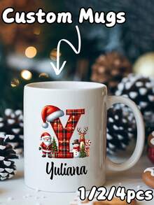 1/2/4pcs Customized Text Ceramic Mugs - Personalized Initial/Name Coffee/Tea Cup, Perfect Gift For Christmas, Birthday, Thanksgiving, Ideal For Daily Coffee/Tea Drinking, Great Present For Family, Friends, Kids, Lover, Coworkers - Normal - View 1