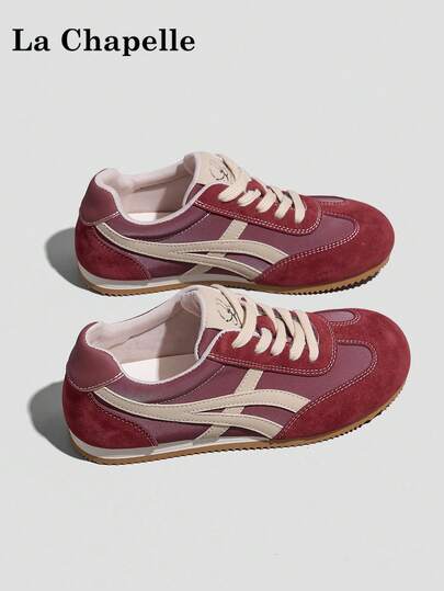 1双 La Chapelle 女士厚底系带软底休闲鞋，低帮户外平底鞋，圆头低跟纯色优雅软底徒步鞋，适合学生拍摄毕业照，女士低帮皮质运动鞋