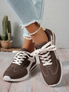 1 Pair Sequin Patchwork Casual Sneakers, Outdoor Wear, Colorblock Gump Shoes, Suitable For Plus Size Students, Casual Sports Shoes, All Season