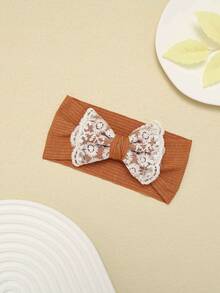 1pc Autumn/Winter Knitted Striped Baby Headband, Lace Embroidered Floral Bow Infant Headwear, Cute & Sweet Girls Princess Hair Accessories