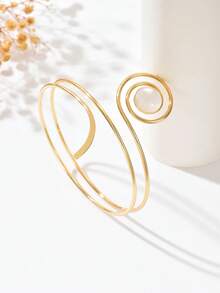 1pc Elegant Summer Gold Spiral Geometric Turquoise Armband, Adjustable Bracelet Suitable For Party, Banquet, Girlfriend Gift, Date Accessory