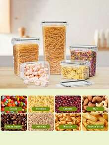 VOOVA 6/24/30-Pcs Sealed Food Storage Containers With LIDS For Cereal, Pasta, Flour And Candy Dishes, Candy Jars, Plastic Kitchen Storage Containers, Kitchen Accessories,Christmas Gifts,Christmas Stuff , - 黑與白 - 查看 9