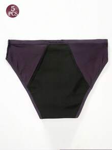 5pcs/Pack Women's Solid Color Absorbent Leak-Proof Period Panties, High Elasticity Comfortable Breathable Menstrual Underwear