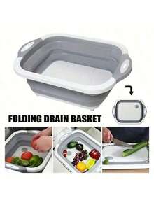 1pcs Collapsible Cutting Board - Foldable Multi-Function Dish Tub - Washing And Draining Veggies Fruits Sink Storage Basket(8.5 Quart) - New Kitchen And Camping Essentials - 白灰色 - 查看 8