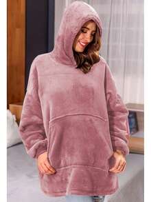 Sudadera Hoodie Manta de Mujer Con Capucha y Forro Afelpado angas con Bolsillos, Cálida y Acogedora Manta para Adultos, Talla única Sudadera con Longitud Extra, Gigante Bolsillo, Multifuncional, Manta Bata Sudadera Cobija Hoodie Con Capucha Afelpada Calientita Suave - Rosa - Ver 3