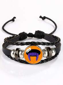 Halloween Gemstone Beaded Metal Bracelet, Handmade Jewelry