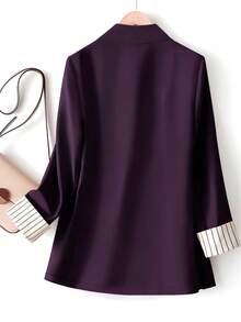 Women's Sleeve Stripe Patchwork Single-Button Regular Blazer - Purple - View 2