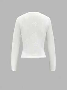 Damski sweter w nowym stylu, biały, z okrągłym dekoltem, długim rękawem, żakardowy, dopasowany, lekki, prosty, sportowy, swobodny, uniwersalny, sportowy, dzianinowy top, na jesień i zimę