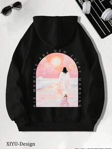 Retro Printed Hoodies With Elegant Patterns Of Cross And Jesus Are A Must-Have Item For Outdoor Lovers. Novel Retro Street Men's Casual And Comfortable Hooded Sweater, Casual And Versatile Coat In Autumn And Winter.,Fall Hoodies,Men's Fall Clothes,Street Wear,Halloween,Mens Hoodies,Y2k Clothes,Jesus Hoodie,Thanksgiving Day,Nightmare Before Christmas,Christmas - 黑色 - 查看 1