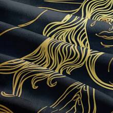 Conjunto de capa de edredom de microfibra com tema de misticismo gótico, 2/3 peças, estampa 3D, arte em linhas douradas, conjunto de roupa de cama estilo esotérico para decoração alternativa e eventos temáticos (tamanho 135x200, apenas 1 fronha)