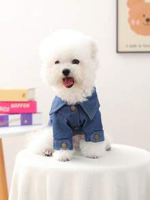 PETCIRCLE 1 chiếc áo khoác khoai tây nhỏ cho chó con nhỏ, thiết kế ve áo dễ thương, thêu chữ, có khóa cài dây xích - Nhiều màu - Xem 3