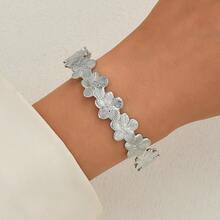 17KM 1pc/5pcs Women's Vintage Exaggerated Geometric Round Disc Asymmetrical Wave Design Wide Metal Old Coin Style Layered Bangle Bracelet Set, Suitable For Daily Wear And Party Gift - Silver - View 8