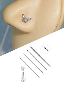Set da 5 pezzi di piercing per il naso funzionali, in argento sterling con motivo farfalla alla moda, con zirconia cubica incastonata, ipoallergenici, adatti per piercing al naso e uso quotidiano