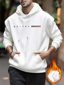 Men's Casual Boston Design Print Loose Pocket Hoodie Sweatshirt, Comfortable Sports Wear Choice For Autumn/Winter, Long Sleeve Top - White - View 2